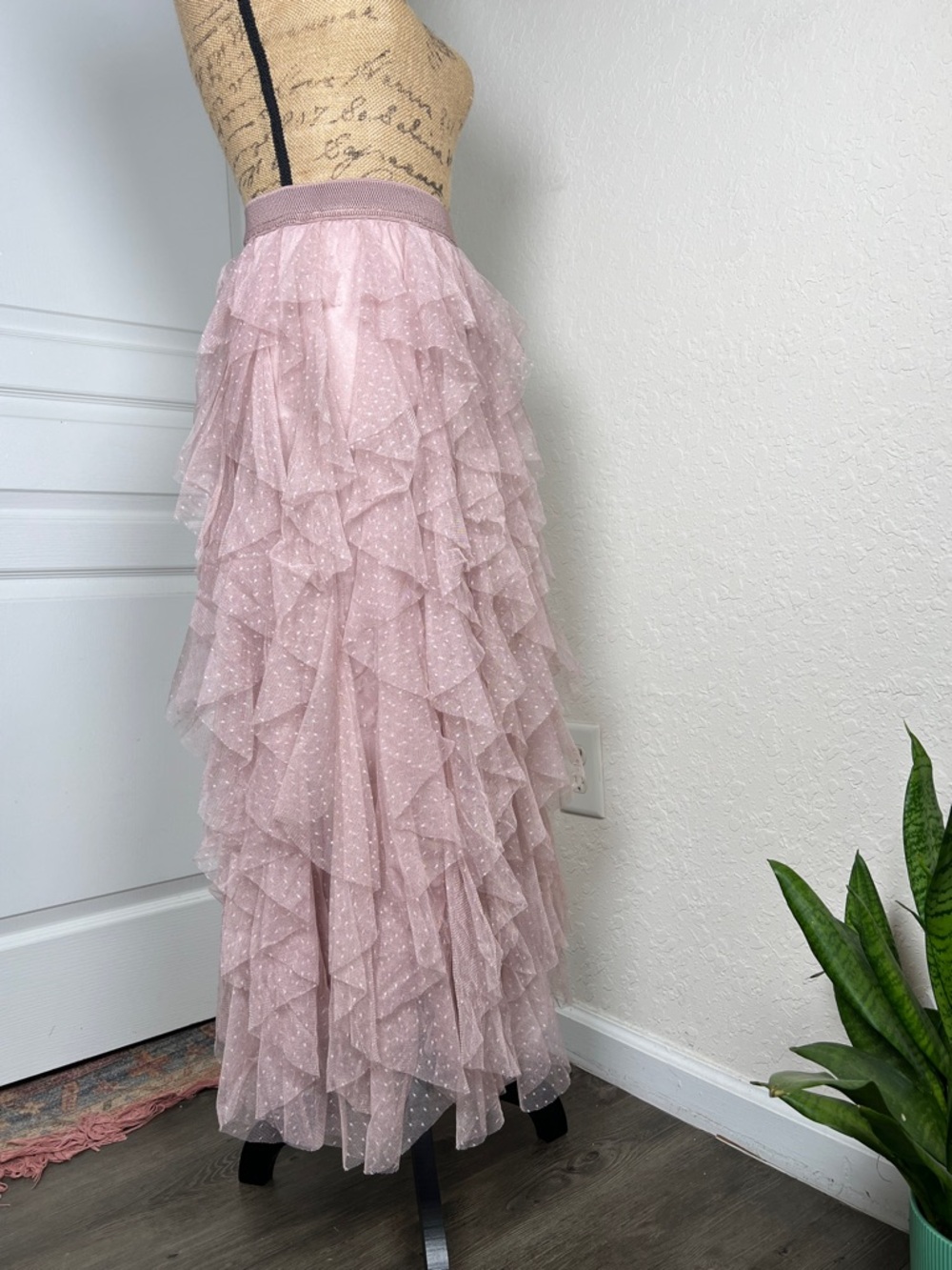 Anthropologie Dusty Pink Layered Tulle Maxi Skirt - Picture 3 of 5